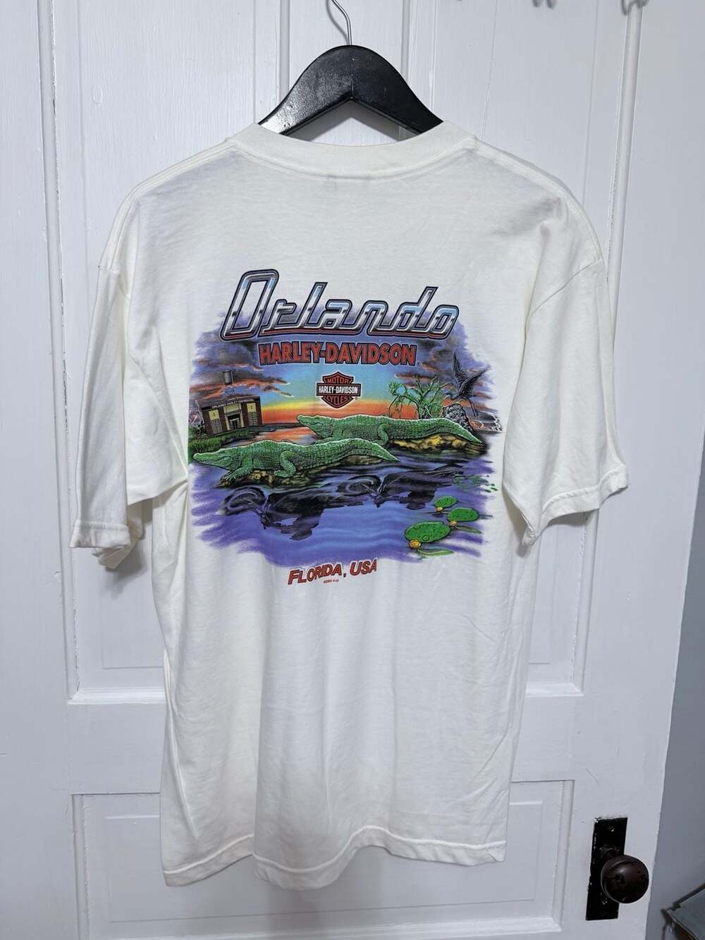 Vintage 2002 Harley Davidson Orlando Florida Alligator Eagle T-Shirt White Large - Picture 2 of 5